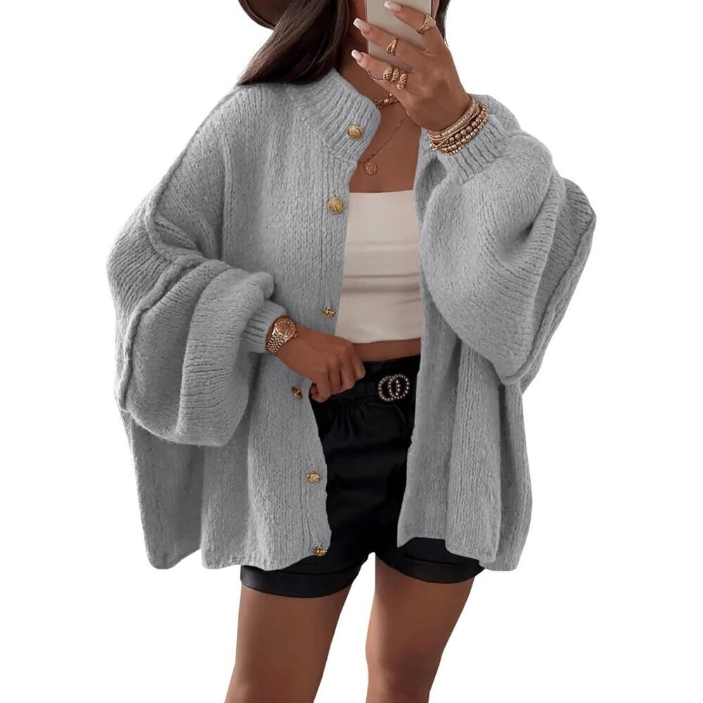 Women's Gray Oversized Cardigans Button Down Chunky Fall Sweater Coats